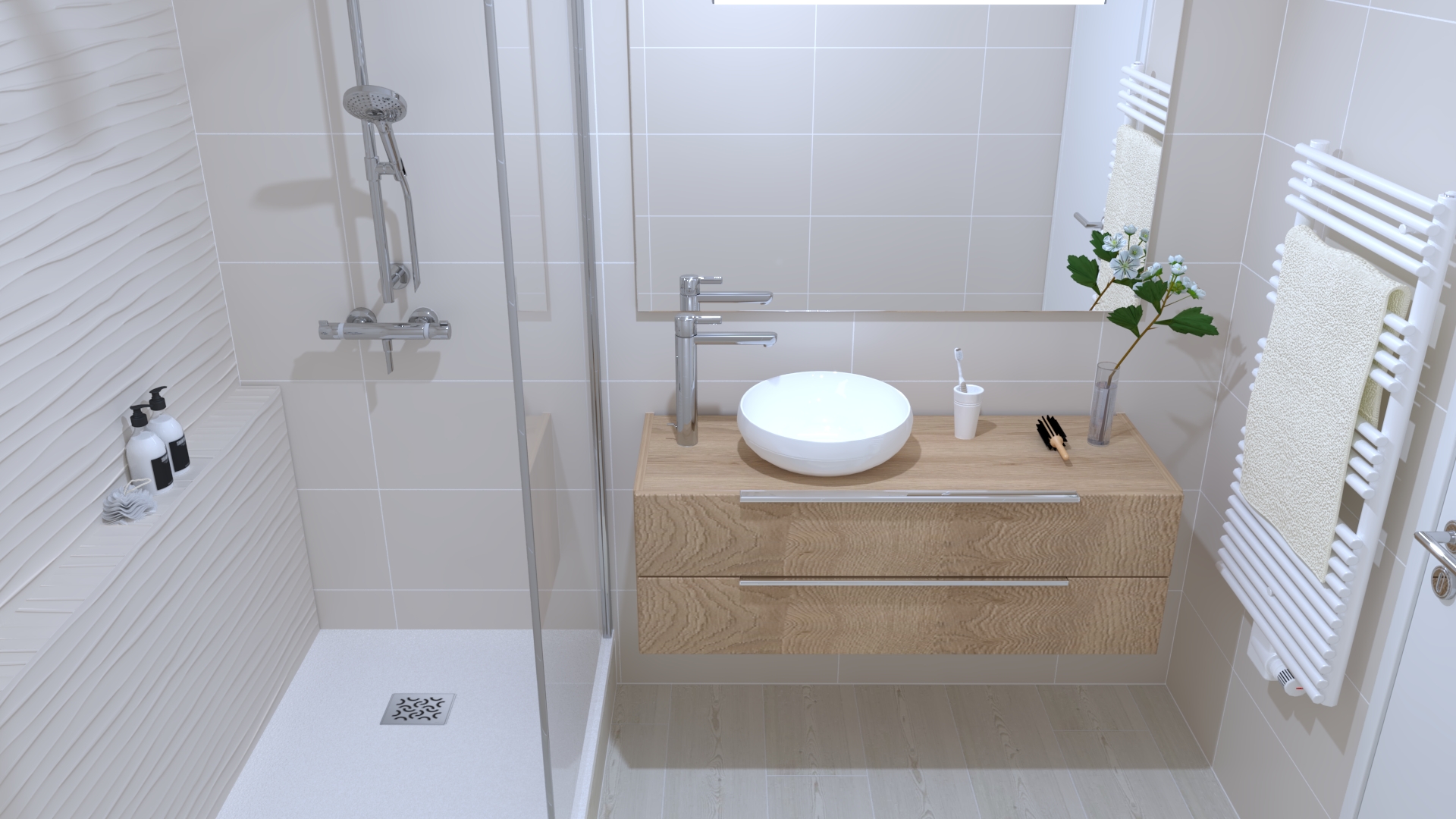 projet salle bain nature zen douche vasque meuble
