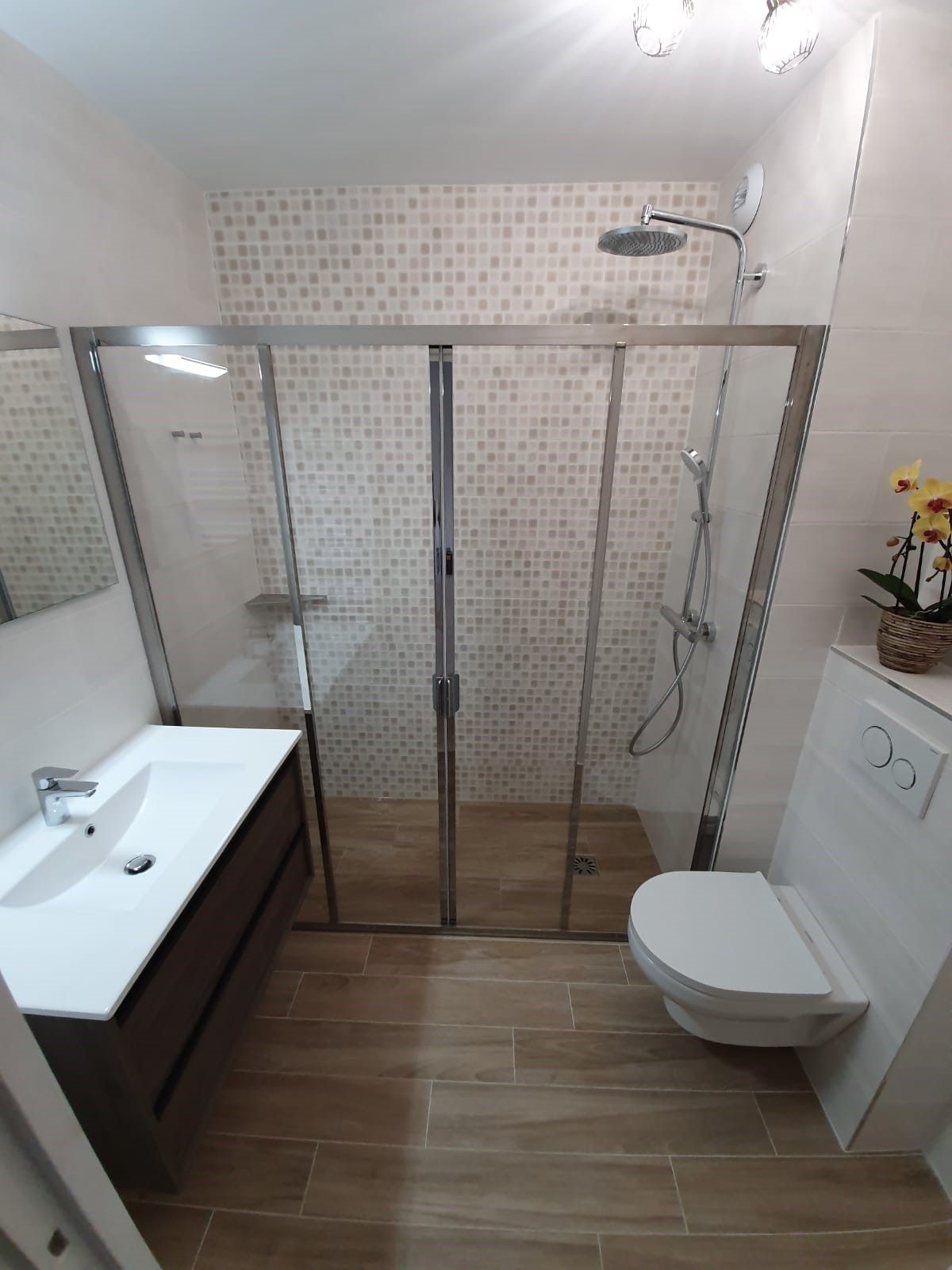 projet salle bain douche italienne bois moderne apres