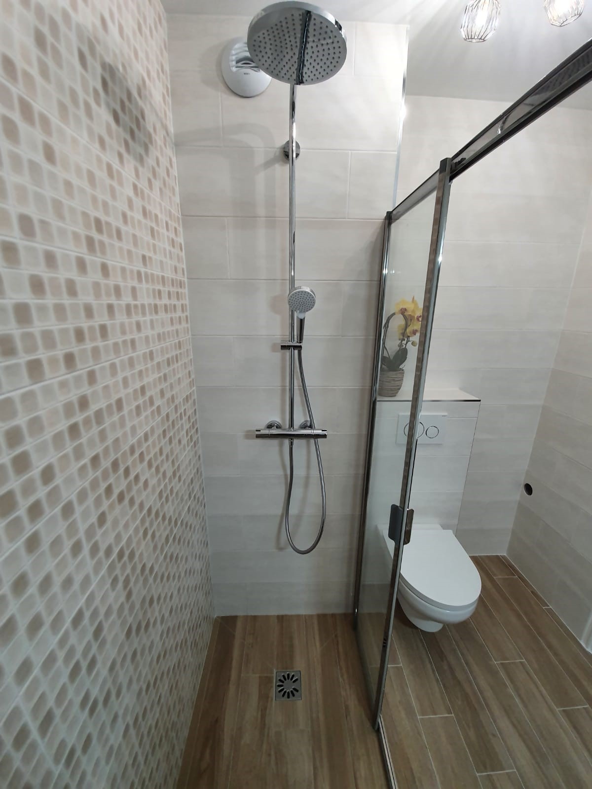projet salle bain douche italienne bois moderne apres