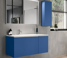 Mobilier meuble salle bain bleu couleur vitamine Novellini
