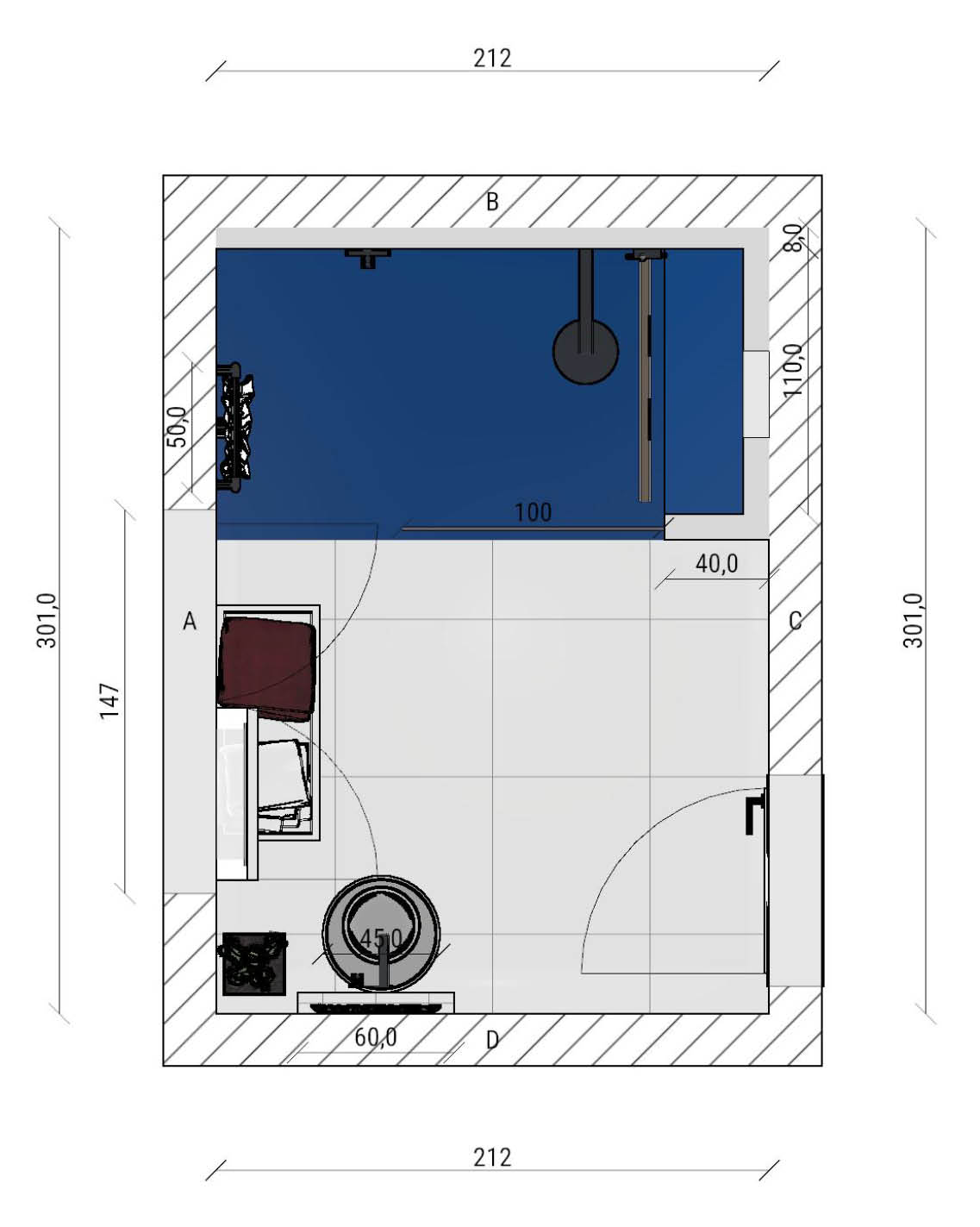 Projet rénovation salle de bain douche Plan 3D