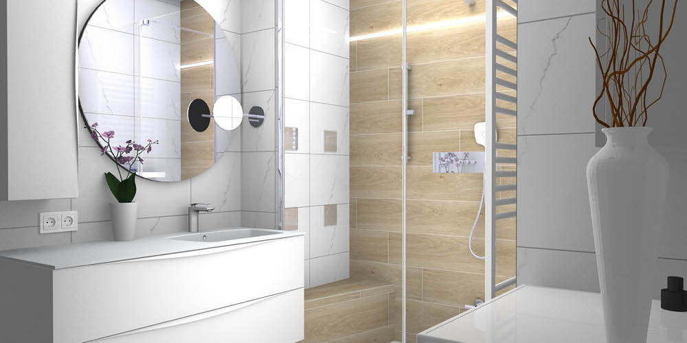 Projet rénovation salle de bain douche Plan 3D