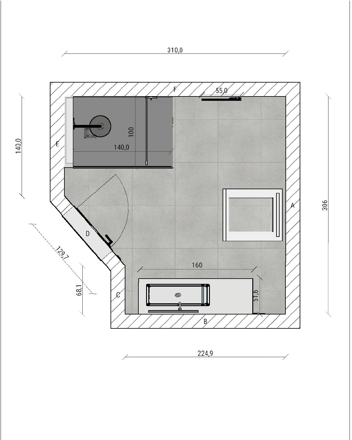 Projet rénovation salle de bain douche Plan 3D