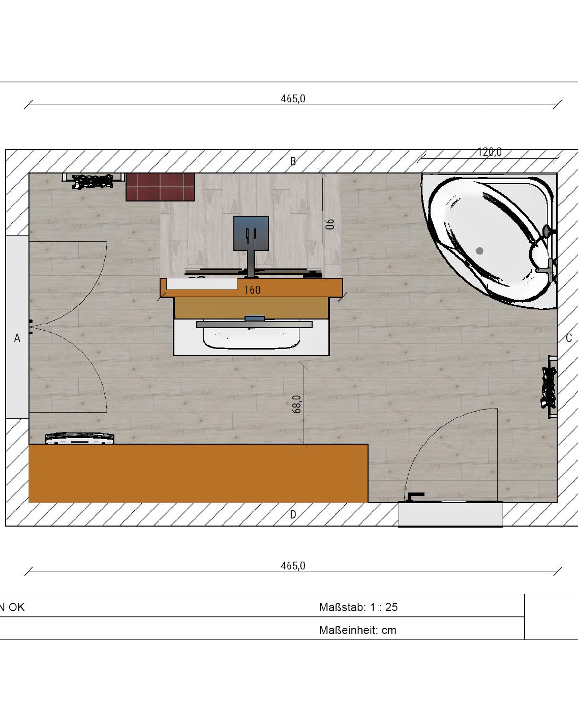 Projet rénovation salle de bain douche Plan 3D