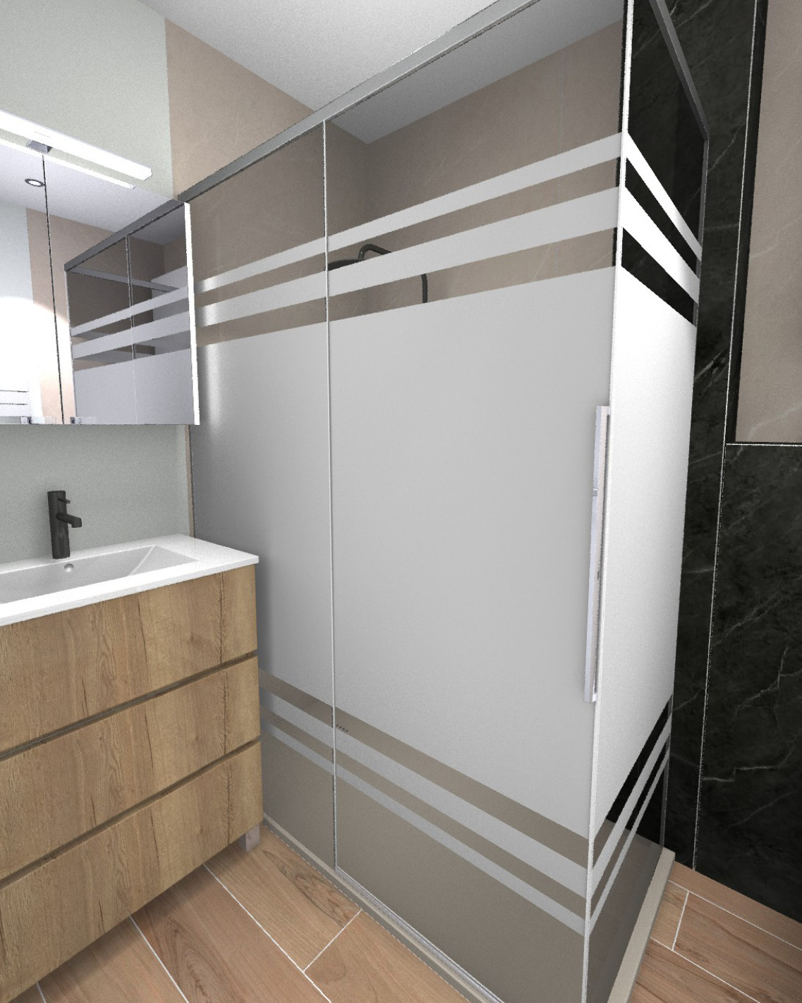 Projet rénovation salle de bain douche Plan 3D