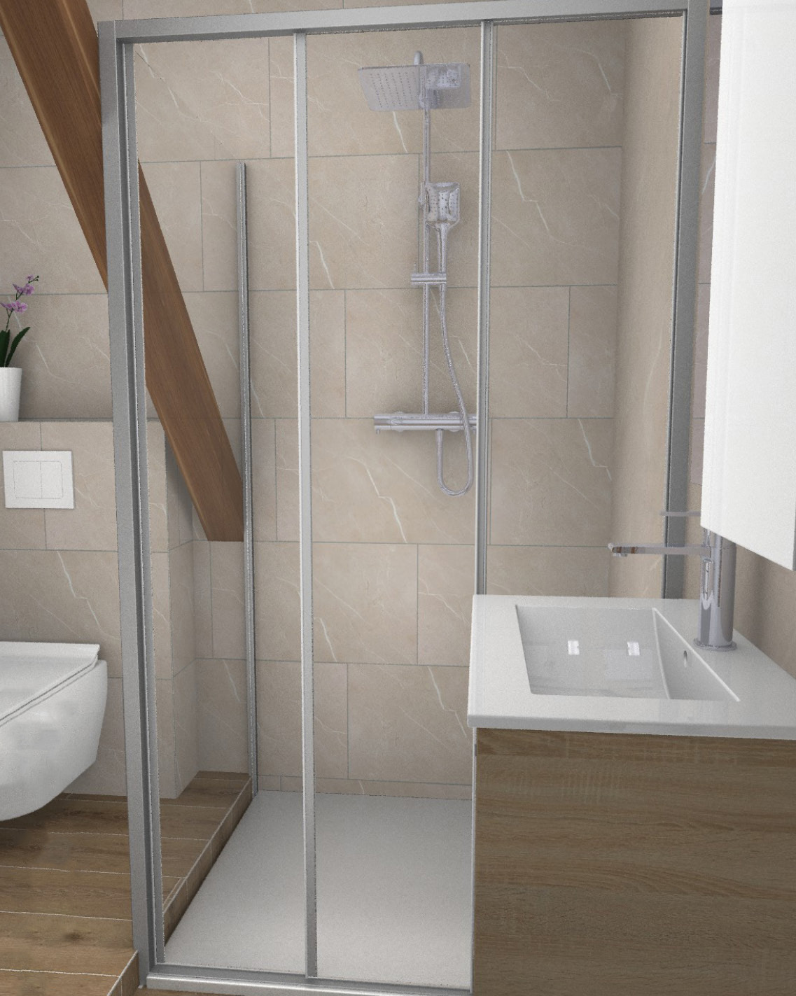 Projet rénovation salle de bain douche Plan 3D