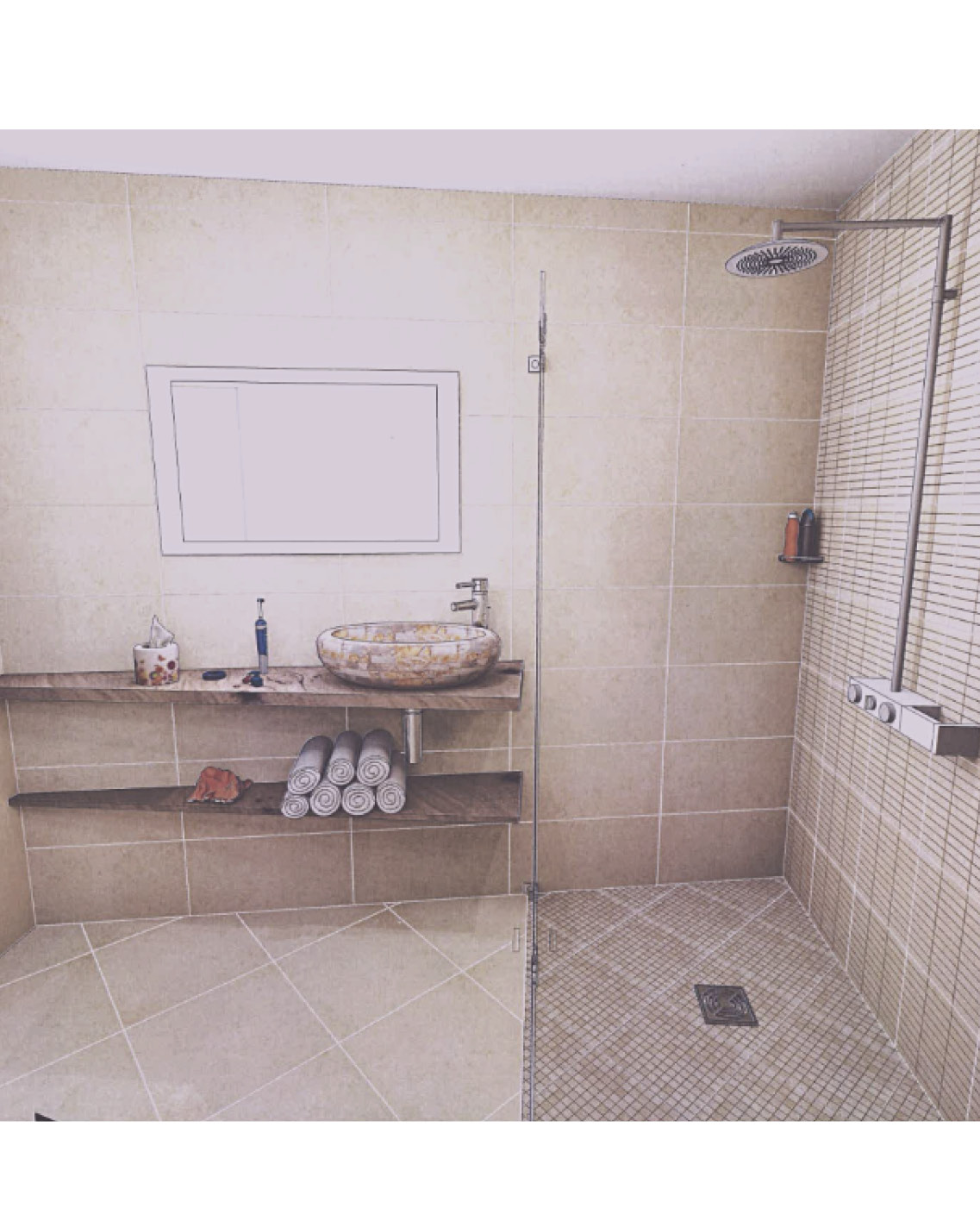 Projet rénovation salle de bain douche Plan 3D