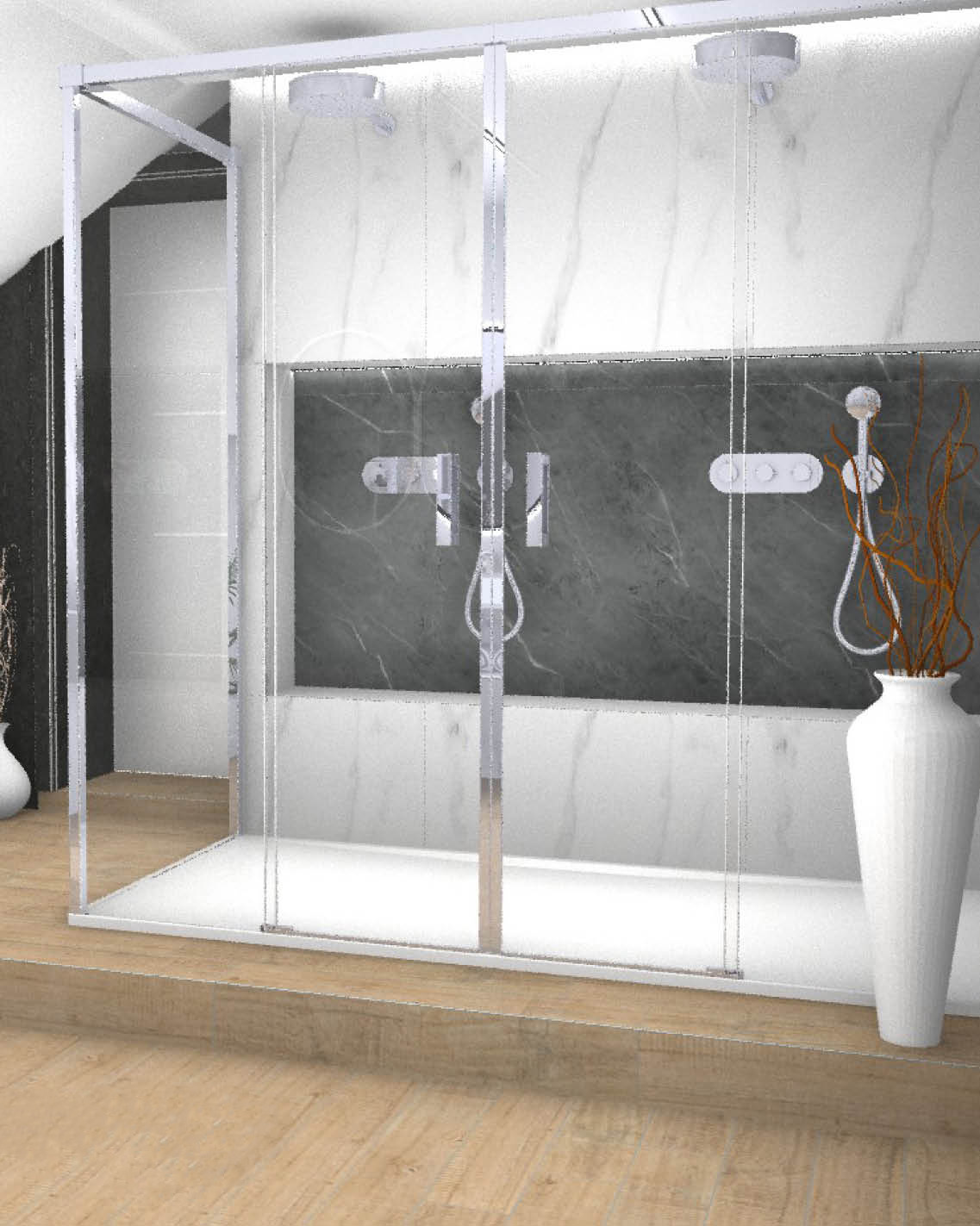 Projet rénovation salle de bain douche Plan 3D