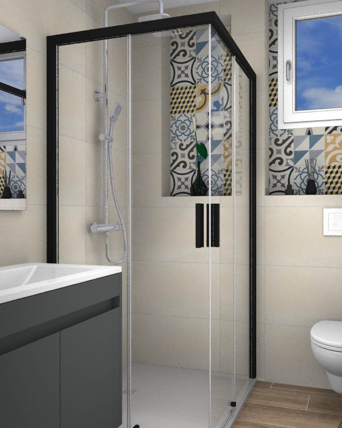 Projet rénovation salle de bain douche Plan 3D