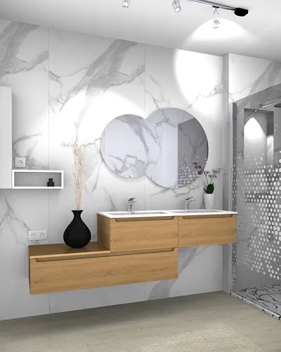 projet rénovation salle bain contemporaine douche mobilier S2ED Poitiers 3D