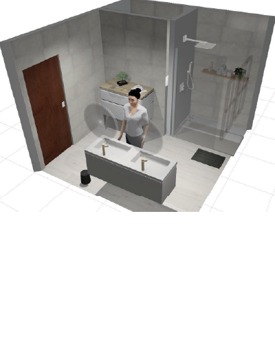 projet-renovation-salle-bain-douche-boheme-chic-HUBERT-AUREILHAN-APRES-3D Projet rénovation salle de bain douche Plan 3D