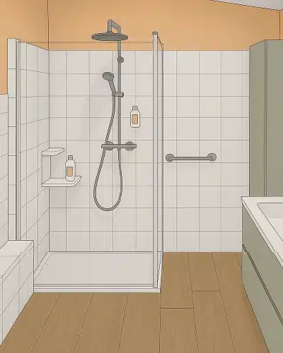projet-renovation-salle-bain-douche-BAILLOEUIL-APRES-PLAN-3D salle de bains classique art déco par Bailloeuil sur Perpignan (66), image 3D