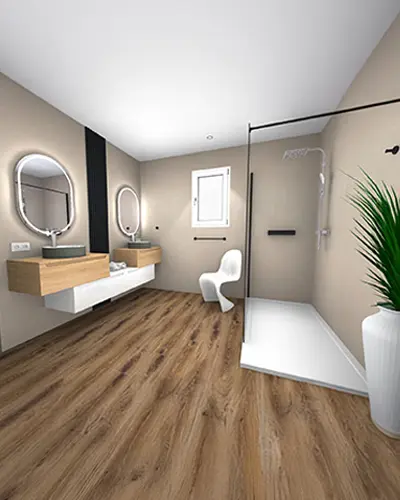 projet-renovation-salle-de-bains-douche-evrard-et-fils--3D salle de bains chic et contemporaine par S2ED sur Poitiers (86), image 3D