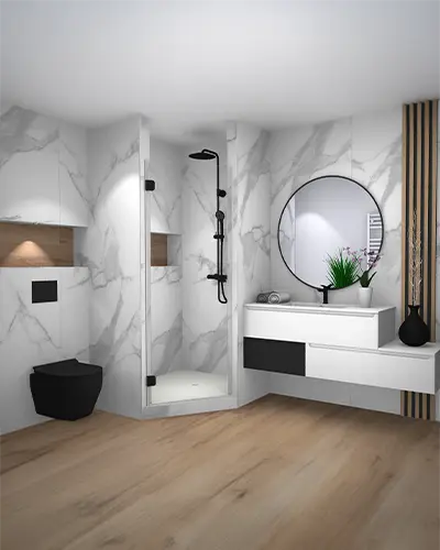 projet-renovation-salle-bains-douche-S2ED-3D salle de bains chic et contemporaine par S2ED sur Poitiers (86), image 3D