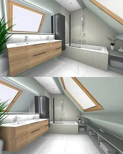 projet-renovation-salle-bains-douche-S2ED-3D salle de bains chic et contemporaine par S2ED sur Poitiers (86), image 3D